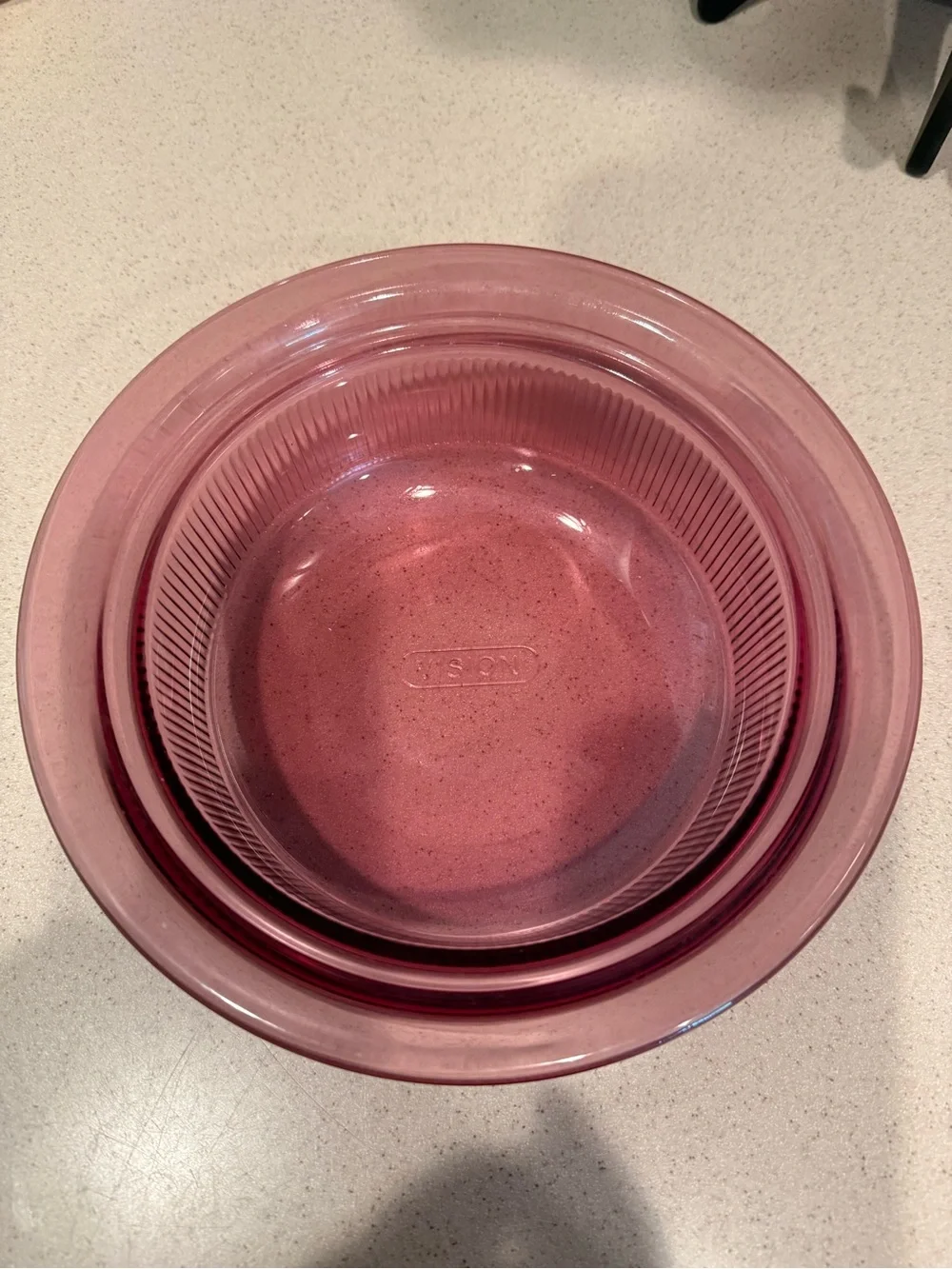 Vintage Pyrex Vision Rose / Cranberry Pink Glass casserole Bowl V30B